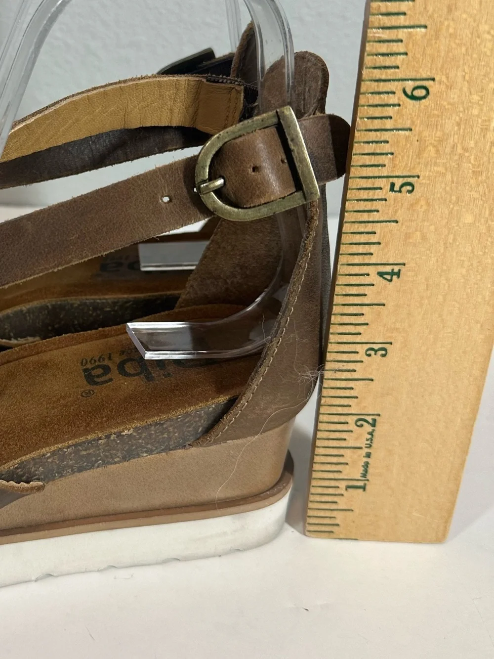 DIBA Women's 7.5 Brown Leather Strap Wedge Comfort Sandals